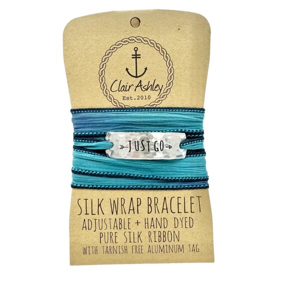 Silk Wrap Bracelet By Clair Ashley JUST GO Inscribed Pure Silk Ribbon - Picture 1 of 5